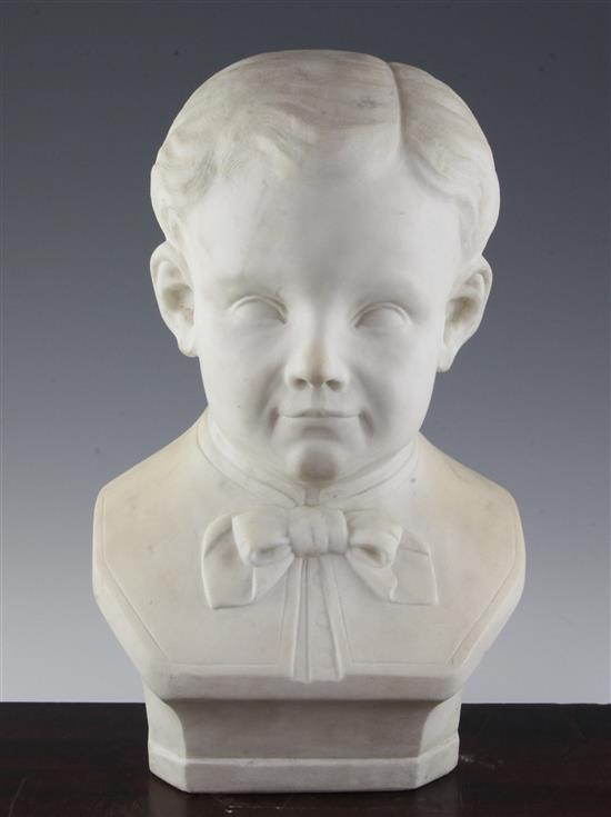 A French carved white marble bust of a boy, c.1900, 15in.